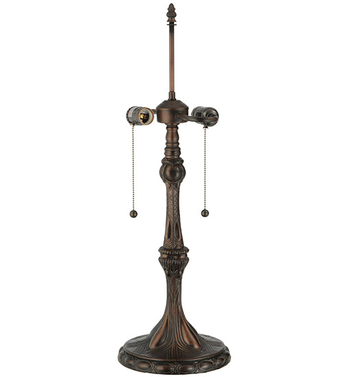 Meyda Lighting Gothic 26" 2-Light Craftsman Brown Highlighted Table Lamp With Red & White Iridescent Shade Glass