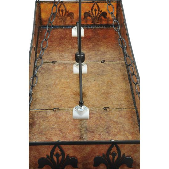 Meyda Lighting Gothic Fleur-de-lis 48" 6-Light Textured Black Inverted Island Pendant Light With Amber Mica Shade Glass