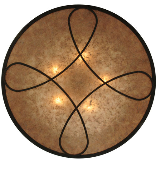 Meyda Lighting Granada 30" 5-Light Gilded Tobacco Flush Mount Light With Silver Mica Shade Glass