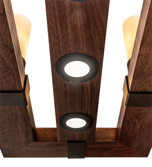 Meyda Lighting Grand Terrace 48" 13-Light Oil Rubbed Bronze & Walnut Wood Island Pendant Light With Creme Carrara Idalight Shade