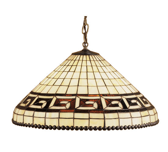 Meyda Lighting Greek Key 21" 3-Light Mahogany Bronze Pendant Light With Brown & Beige Shade Glass