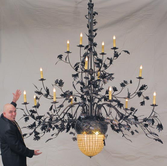 Meyda Lighting Greenbriar Oak 100" 19-Light Dark Burnished Antique Copper Chandelier With Beige & Brown Shade Glass