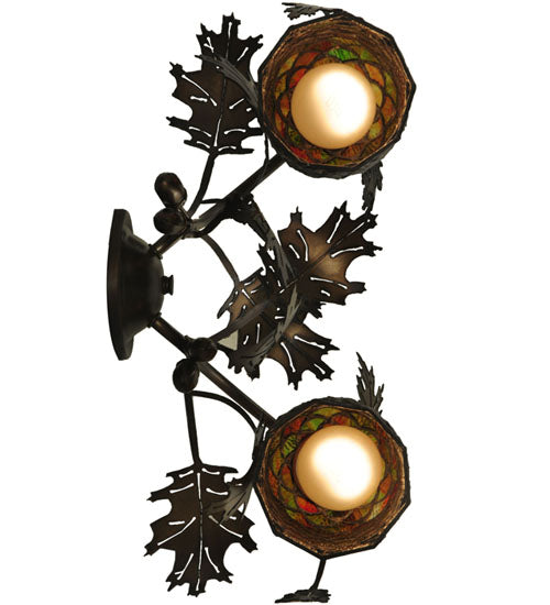 Meyda Lighting Greenbriar Oak 18" 2-Light Antique Copper Scallop Wall Sconce With Multi-Colored Shade Glass