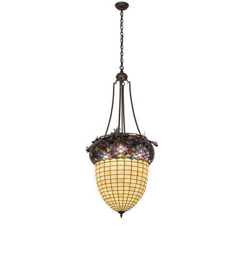 Meyda Lighting Greenbriar Oak 24" 3-Light Oil Rubbed Bronze Inverted Pendant Light With Multi-Colored Shade Glass