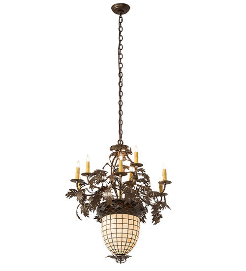 Meyda Lighting Greenbriar Oak 28" 11-Light 9-Arm Tyler Bronze Chandelier With Autumn Beige & Bark Brown Shade Glass