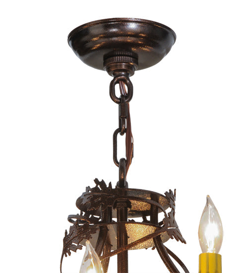 Meyda Lighting Greenbriar Oak 32" 11-Light Copper Vein Chandelier With Multi-Colored Shade Glass