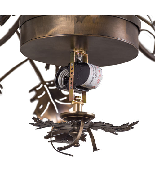 Meyda Lighting Greenbriar Oak 34" 9-Light 9-Arm Dark Burnished Antique Copper Chandelier With Autumn Beige Art & Bark Brown Shade Glass