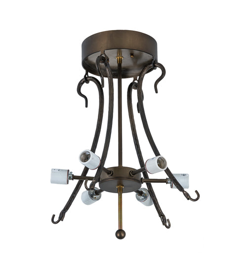 Meyda Lighting Greenbriar Oak 36" 6-Light Antique Copper Semi-flush Mount Light With Brown & Beige Shade Glass