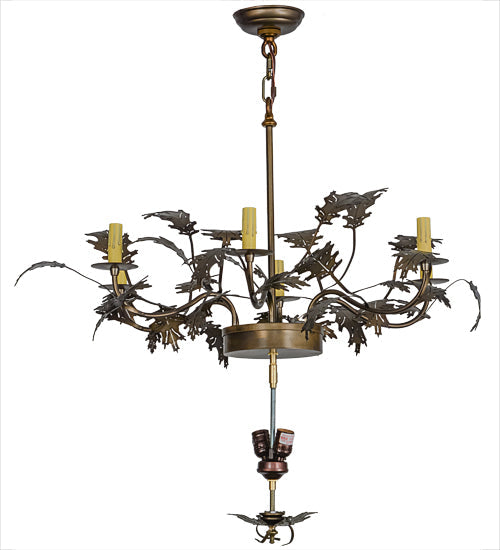 Meyda Lighting Greenbriar Oak 36" 8-Light 6-Arm Antique Copper Chandelier With Green & Brown Shade Glass