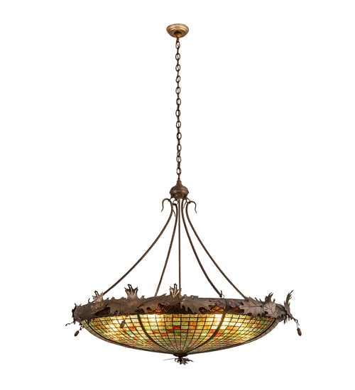 Meyda Lighting Greenbriar Oak 46" 6-Light Antique Copper Inverted Pendant Light With Multi-Colored Shade Glass