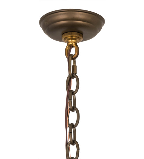 Meyda Lighting Greenbriar Oak 48" 6-Light Antique Copper Inverted Pendant Light With Multi-Colored Shade Glass