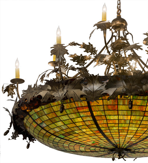 Meyda Lighting Greenbriar Oak 55" 18-Light Antique Copper Inverted Pendant Light With Multi-Colored Shade Glass