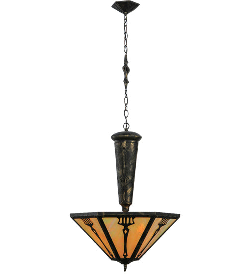 Meyda Lighting Grenway 21" 3-Light Antique Black Inverted Pendant Light With Beige Iridescent Shade Glass