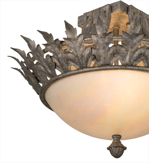 Meyda Lighting Hampton 16" 2-Light Corinth Semi-flush Mount Light With White Iridescent Shade Glass