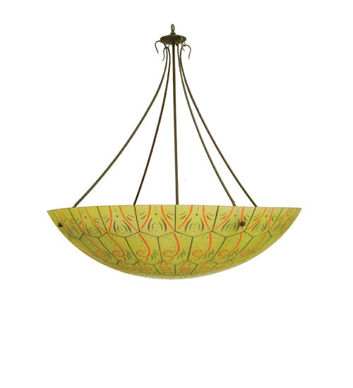 Meyda Lighting Hand Painted 46" 4-Light Timeless Bronze Estratto Inverted Pendant Light With Green Abstract Shade Glass