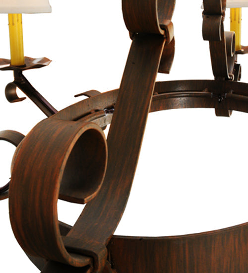 Meyda Lighting Handforged 40" 6-Light Rustic Iron Oval Chandelier With Beige Textrene Shade