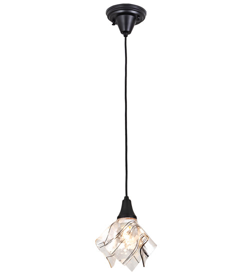 Meyda Lighting Handkerchief 10" Textured Black Branches Pendant Light With White and Black Accents Shade Glass