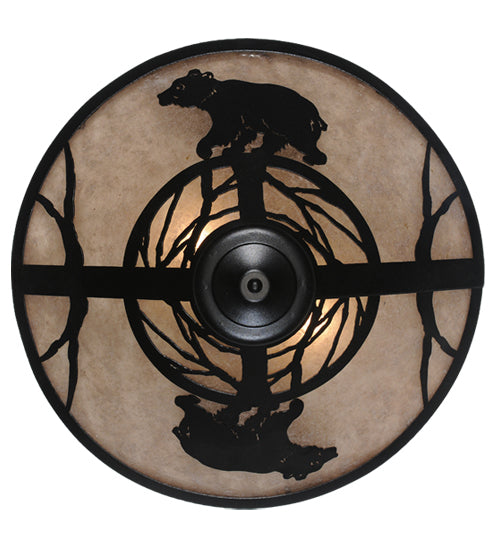 Meyda Lighting Happy Bear on the Loose 243441 22" 3-Light Textured Black Flush Mount Light With Silver Mica Shade Glass
