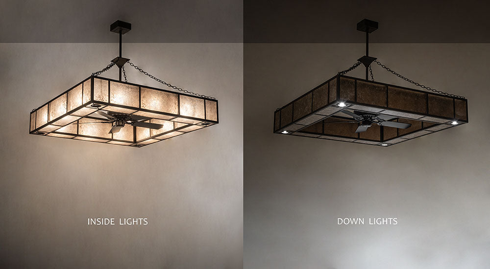 Meyda Lighting Hausman 85" 16-Light Oil Rubbed Bronze Chandelier With Silver Mica Shade Glass and Fan