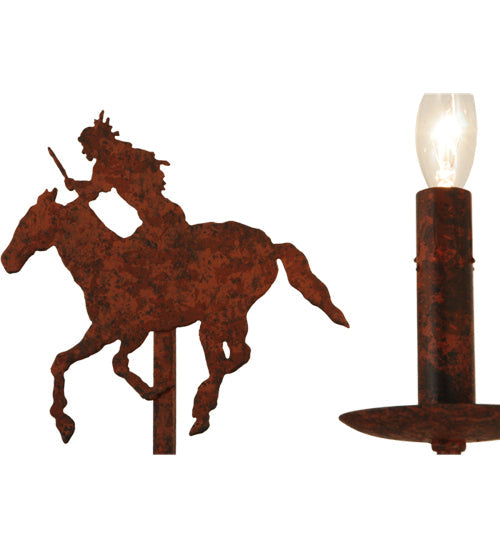 Meyda Lighting High Plains Rider 18" 2-Light Rusty Nail Wall Sconce With White Natural Linen Shade