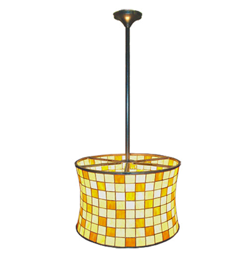 Meyda Lighting Hilton Barrel 20" 2-Light Mahogany Bronze Pendant Light With Beige & Honey Art Shade Glass