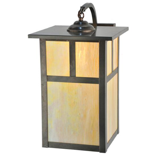 Meyda Lighting Hyde Park 10" Craftsman Brown T Mission Curved Arm Wall Sconce With Beige Iridescent Shade Glass