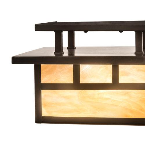 Meyda Lighting Hyde Park 12"Sq 2-Light Craftsman Brown Double Bar Mission Flush Mount Light With Beige Iridescent Shade Glass