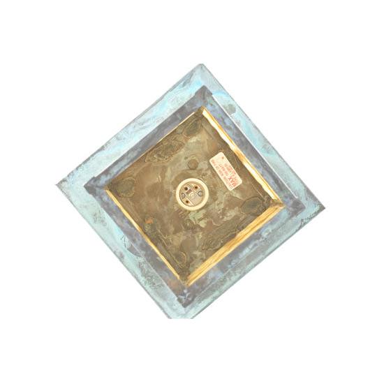 Meyda Lighting Hyde Park 13" Verdigris T Mission Flush Mount Light With Beige Iridescent Shade Glass