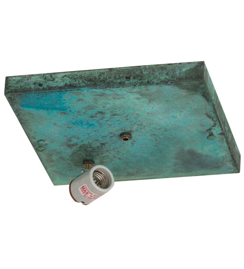 Meyda Lighting Hyde Park 14" Verdigris Valley View Flush Mount Light With Beige Iridescent Shade Glass