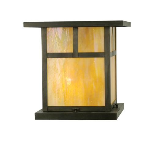 Meyda Lighting Hyde Park 14"Sq 2-Light Craftsman Brown T Mission Outdoor Pier Mount Light With Beige Iridescent Shade Glass
