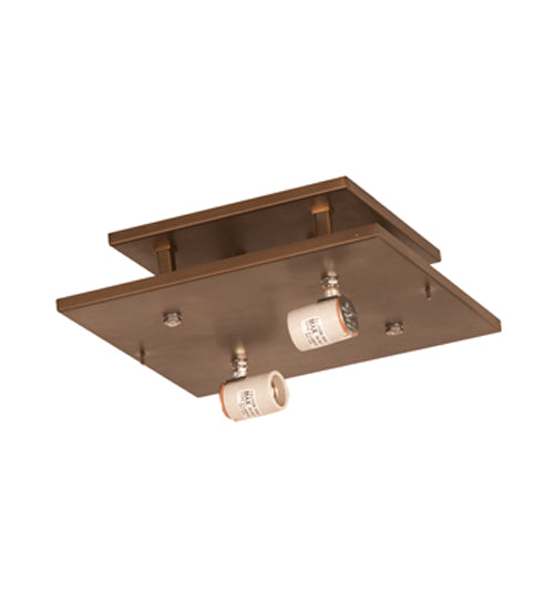 Meyda Lighting Hyde Park 17" 2-Light Antique Copper Double Bar Mission Flush Mount Light With Silver Mica Shade Glass