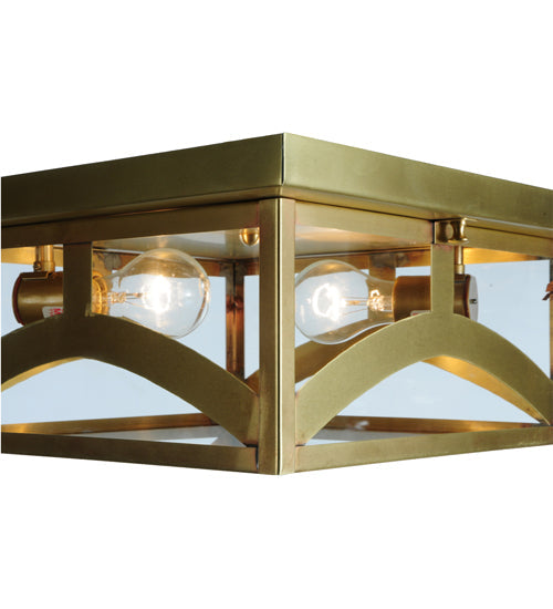Meyda Lighting Hyde Park 20" 2-Light Satin Brass Hill Top Flush Mount Light With Clear Shade Glass