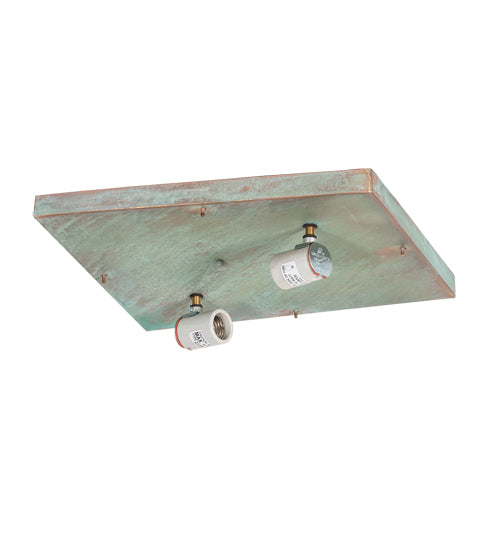 Meyda Lighting Hyde Park 20" 2-Light Verdigris Ginkgo Flush Mount Light With Beige Art & Clear Seeded Shade Glass