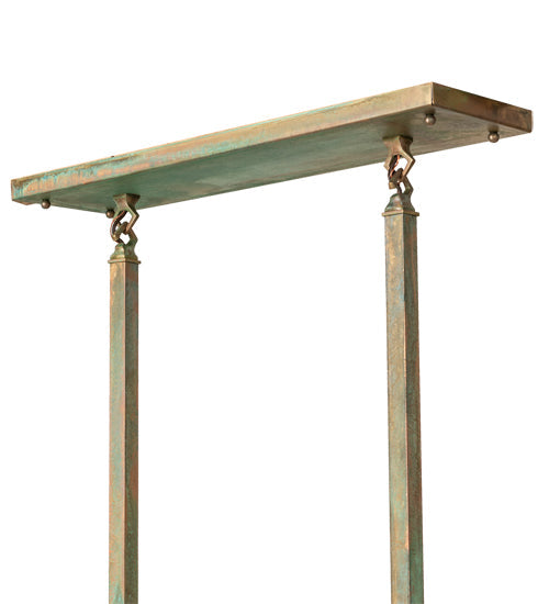 Meyda Lighting Hyde Park 20" 2-Light Verdigris "T" Mission Island Pendant Light With Beige Iridescent Shade Glass