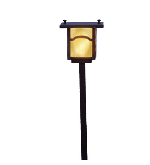 Meyda Lighting Hyde Park 21" Craftsman Brown Mountain View Outdoor Post Mount Light With Beige Shade Glass