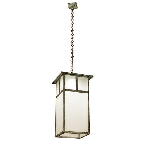 Meyda Lighting Hyde Park 21" Craftsman Verdigris "T" Mission Pendant Light With Frosted Seeded Shade Glass