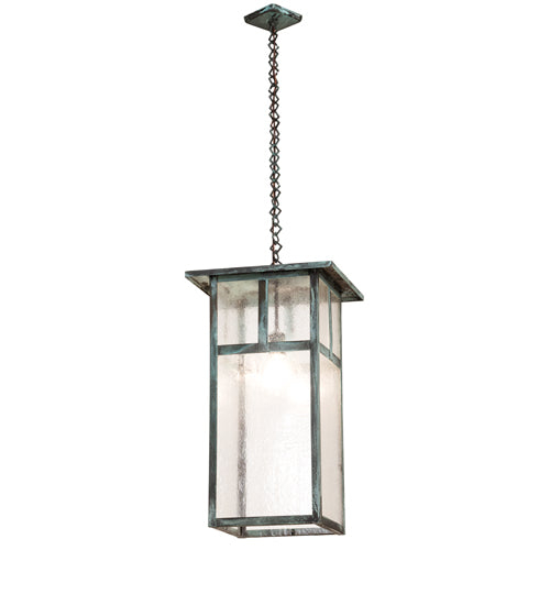 Meyda Lighting Hyde Park 21" Verdigris "T" Mission Pendant Light With Clear Seeded Shade Glass
