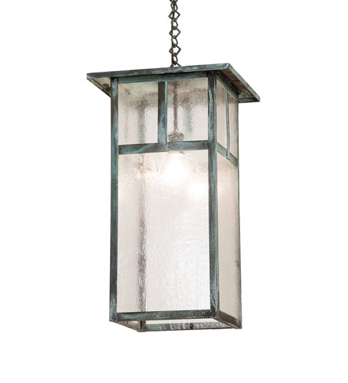 Meyda Lighting Hyde Park 21" Verdigris "T" Mission Pendant Light With Clear Seeded Shade Glass