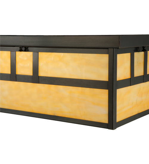 Meyda Lighting Hyde Park 22" 2-Light Craftsman Brown Double Bar Mission Flush Mount Light With Beige Art Shade Glass