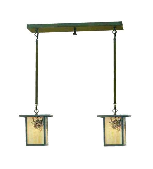Meyda Lighting Hyde Park 30" 2-Light Antique Winter Pine Island Pendant Light With Beige Shade Glass