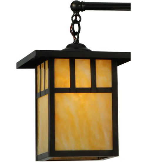 Meyda Lighting Hyde Park 31" 4-Light Craftsman Brown Double Bar Mission Chandelier With Beige Shade Glass