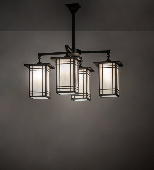 Meyda Lighting Hyde Park 33" 4-Light Craftsman Brown Wright Chandelier With White Art Shade Glass