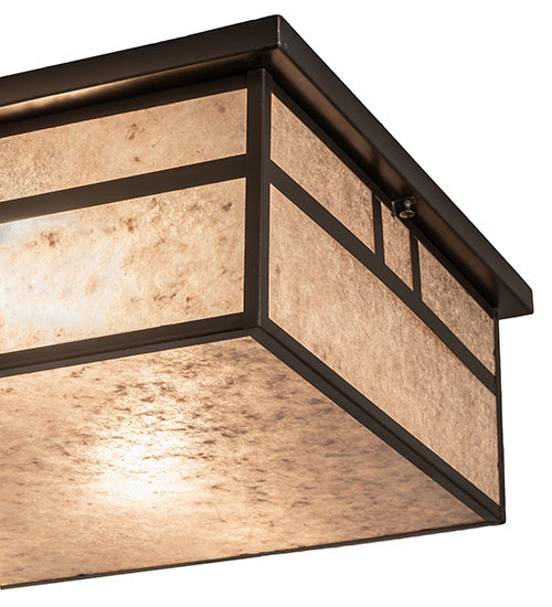 Meyda Lighting Hyde Park 36" 4-Light Craftsman Brown Double Bar Mission Island Flush Mount Light With Silver Mica Shade Glass
