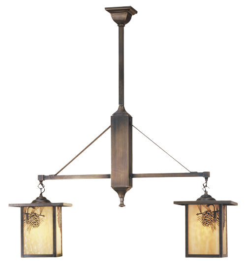 Meyda Lighting Hyde Park 37" 2-Light Antique Brass Winter Pine Island Pendant Light With Beige Shade Glass
