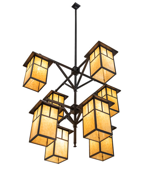 Meyda Lighting Hyde Park 48" 8-Light Craftsman Brown "T" Mission Chandelier With Beige Shade Glass
