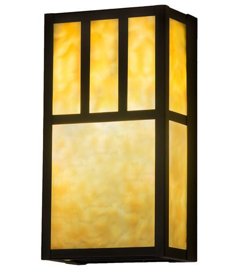 Meyda Lighting Hyde Park 7" 2-Light Craftsman Brown On Brass Double Bar Mission Wall Sconce With Beige Art Shade Glass