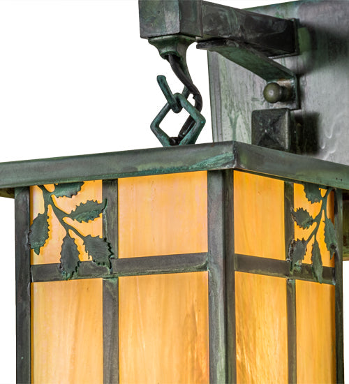 Meyda Lighting Hyde Park 7" Verdigris Sprig Hanging Wall Sconce With Beige Iridescent Shade Glass