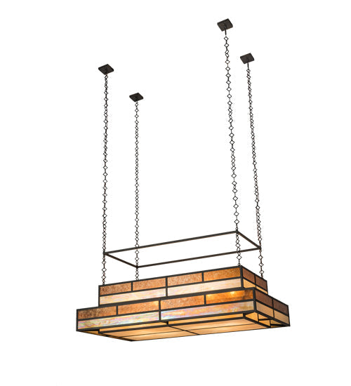 Meyda Lighting Hyde Park 72" 12-Light Oil Rubbed Bronze Ceiling Island Pendant Light With Beige Iridescent & Amber Mica Shade Glass