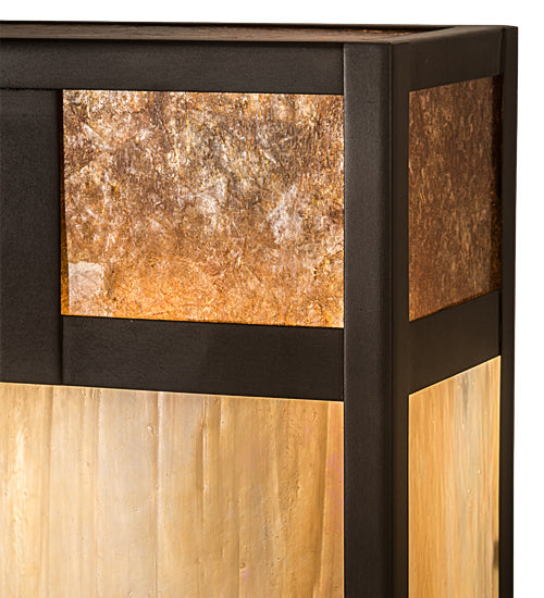 Meyda Lighting Hyde Park 8" Craftsman Brown "T" Mission Wall Sconce With Beige Iridescent & Amber Mica Shade Glass