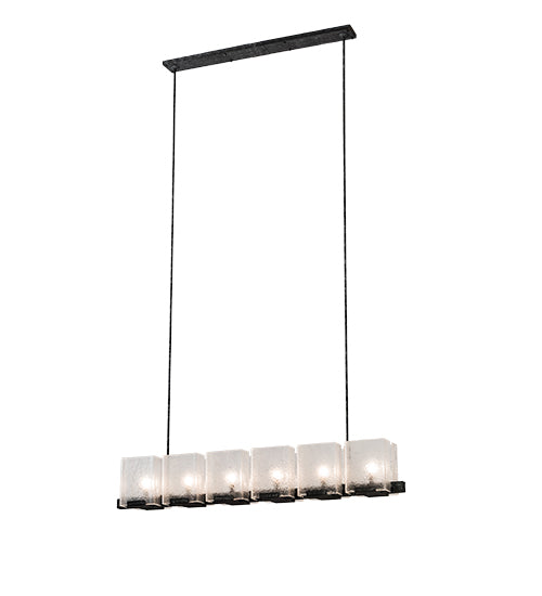 Meyda Lighting Ice Cube 60" 6-Light Smoke Island Chandelier With Clear Textured Shade Glass